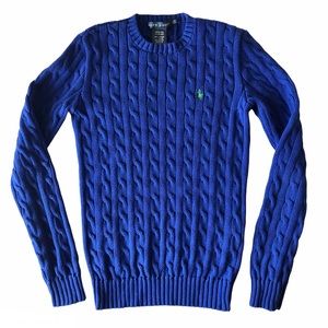 Ralph Lauren Blue Cable Knit Crew Neck Sweater S